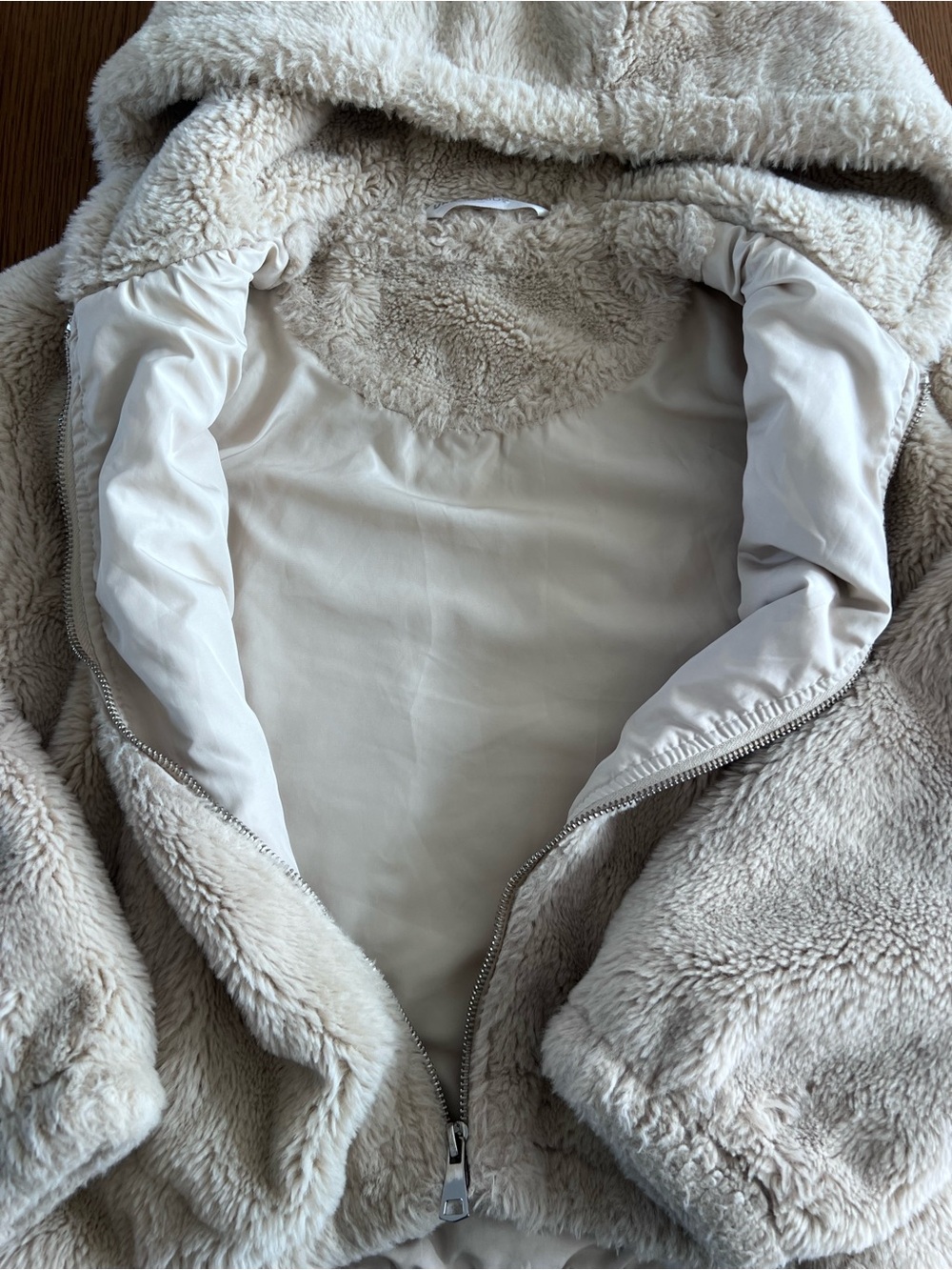 Urban Kids lined Cream/beige Faux Fur Zip Up Hooded Jacket Size M (10/12) - Picture 2 of 3